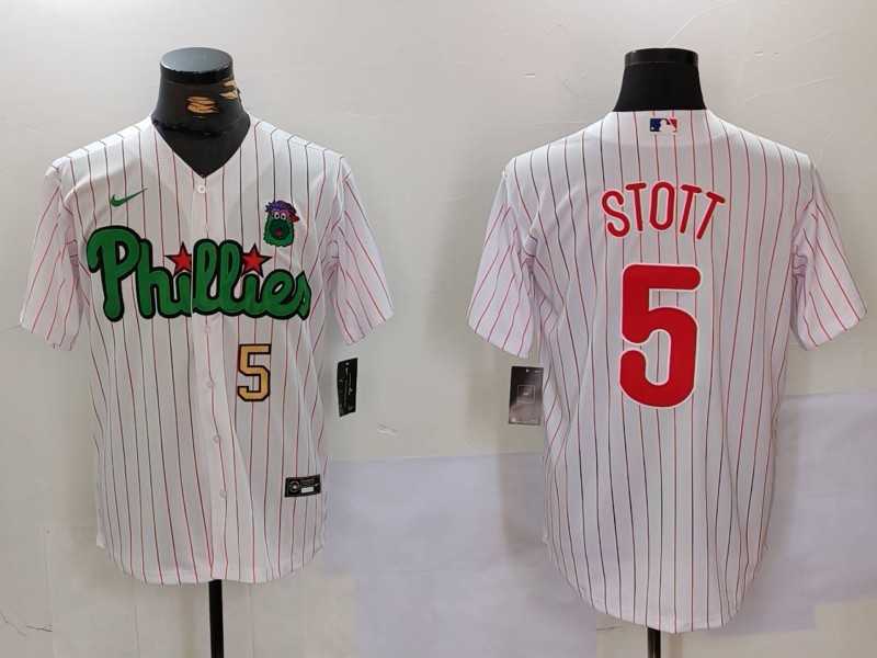 Mens Philadelphia Phillies #5 Bryson Stott White Green Cool Base Stitched Jerseys->philadelphia phillies->MLB Jersey